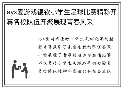 ayx爱游戏德钦小学生足球比赛精彩开幕各校队伍齐聚展现青春风采
